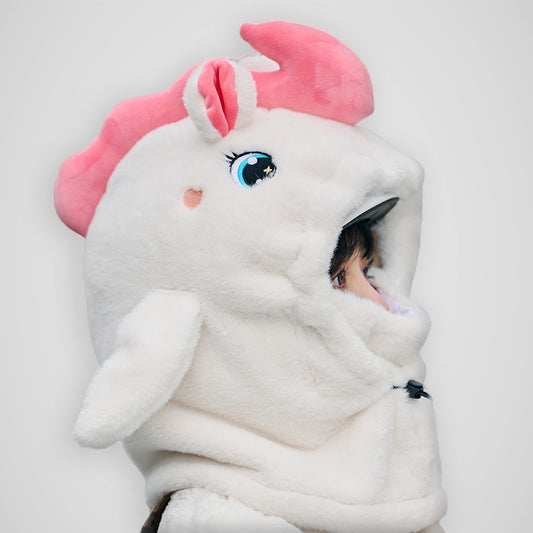 White Plushy Warmy Unicorn Style Snowboard & Ski Helmet Hood